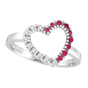 0.3 Ct Diamond and Pink Sapphire Heart Ring